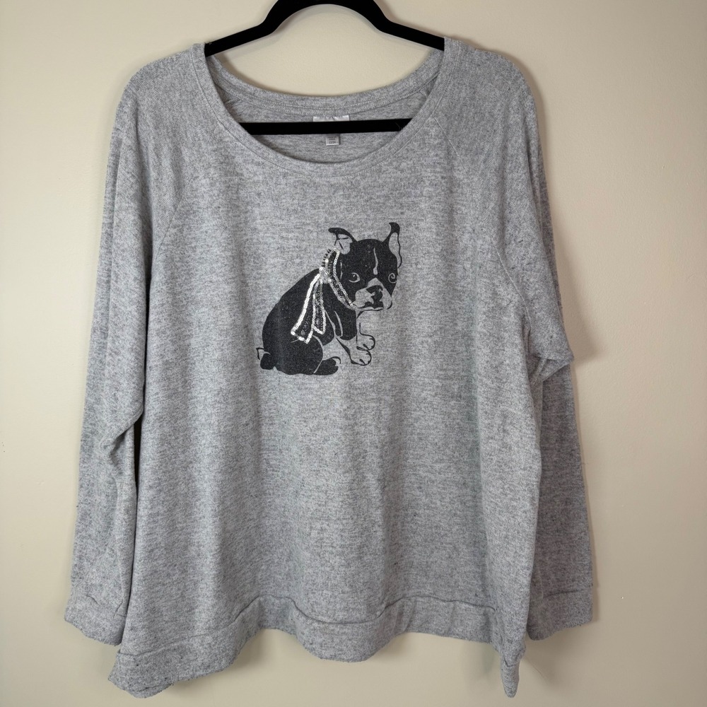 Avenue Women's 22-24 Gray French Bulldog Graphic Sweatshirt Pullover Novelty